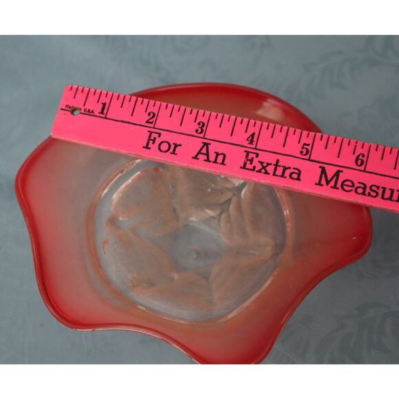 Vintage Sand Art Glass Trinket Bowl Dish Orange Red Ombre Footed Ruffled SIGNED - Picture 10 of 11